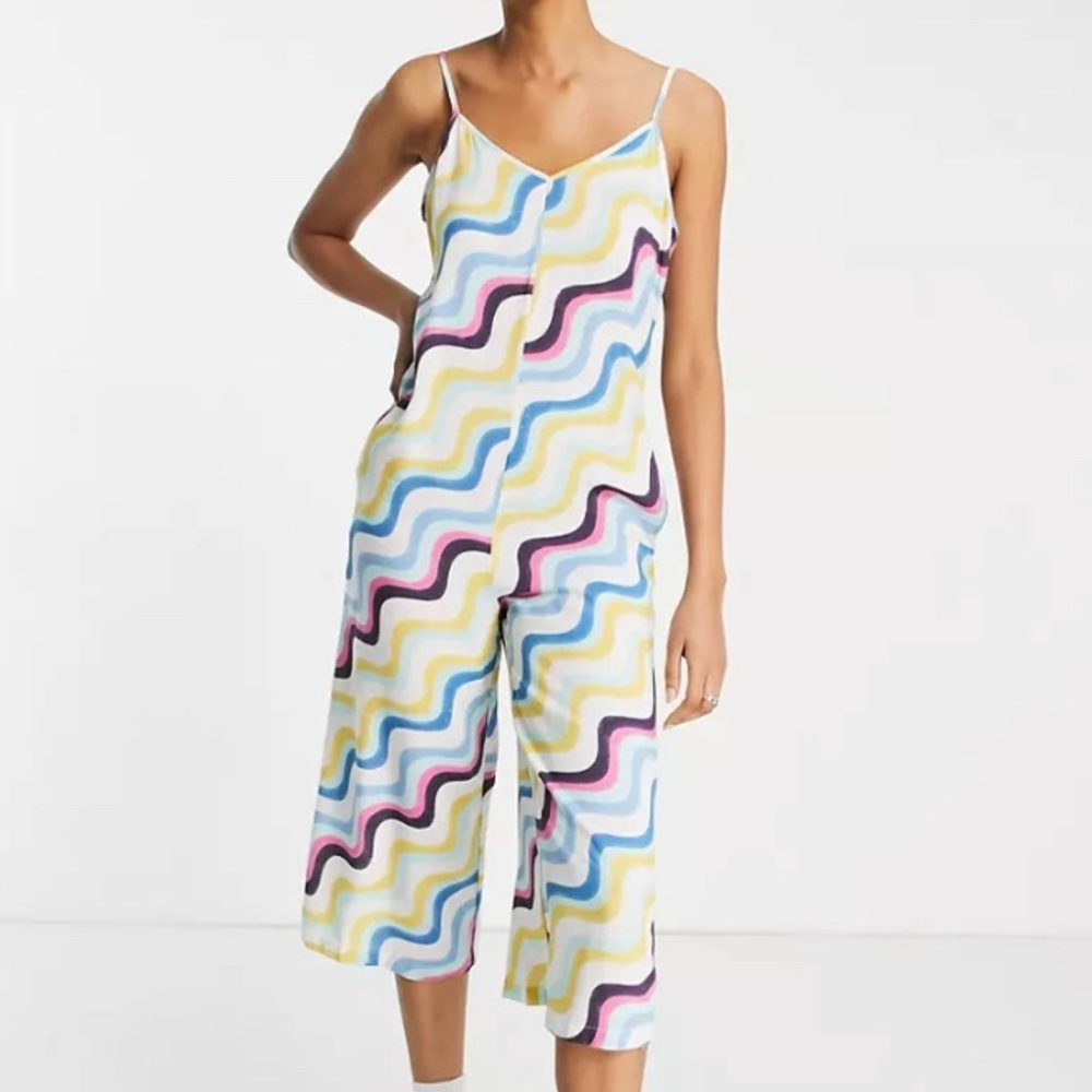 Native Youth Colorful Print Geometric Shapeless Retro Jumpsuit Size S Small NWT